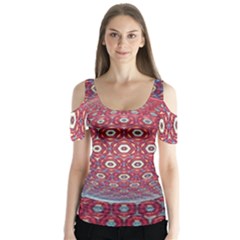 Sphere Spherical Metallic Colorful Circular Orb Butterfly Sleeve Cutout Tee 