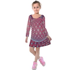 Sphere Spherical Metallic Colorful Circular Orb Kids  Long Sleeve Velvet Dress