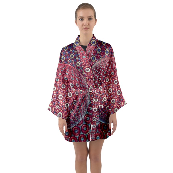 Sphere Spherical Metallic Colorful Circular Orb Long Sleeve Satin Kimono