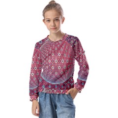 Sphere Spherical Metallic Colorful Circular Orb Kids  Long Sleeve Tee With Frill 