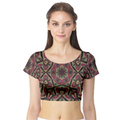 Mandala Rosette Pattern Kaleidoscope Abstract Short Sleeve Crop Top