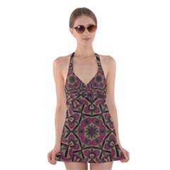 Mandala Rosette Pattern Kaleidoscope Abstract Halter Dress Swimsuit  by Jancukart