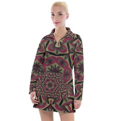 Mandala Rosette Pattern Kaleidoscope Abstract Women s Long Sleeve Casual Dress by Jancukart