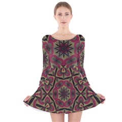 Mandala Rosette Pattern Kaleidoscope Abstract Long Sleeve Velvet Skater Dress