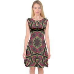 Mandala Rosette Pattern Kaleidoscope Abstract Capsleeve Midi Dress