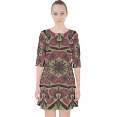 Mandala Rosette Pattern Kaleidoscope Abstract Quarter Sleeve Pocket Dress