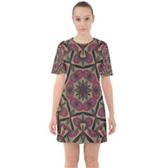 Mandala Rosette Pattern Kaleidoscope Abstract Sixties Short Sleeve Mini Dress