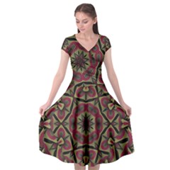 Mandala Rosette Pattern Kaleidoscope Abstract Cap Sleeve Wrap Front Dress