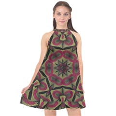 Mandala Rosette Pattern Kaleidoscope Abstract Halter Neckline Chiffon Dress  by Jancukart