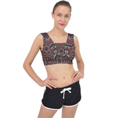 Mandala Rosette Pattern Kaleidoscope Abstract V-back Sports Bra