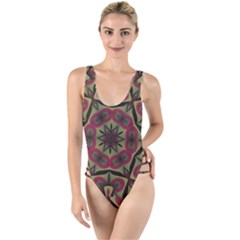 Mandala Rosette Pattern Kaleidoscope Abstract High Leg Strappy Swimsuit