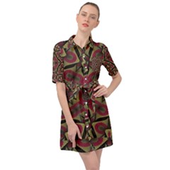 Mandala Rosette Pattern Kaleidoscope Abstract Belted Shirt Dress by Jancukart