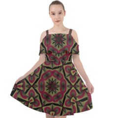 Mandala Rosette Pattern Kaleidoscope Abstract Cut Out Shoulders Chiffon Dress