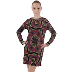 Mandala Rosette Pattern Kaleidoscope Abstract Long Sleeve Hoodie Dress