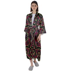 Mandala Rosette Pattern Kaleidoscope Abstract Maxi Satin Kimono