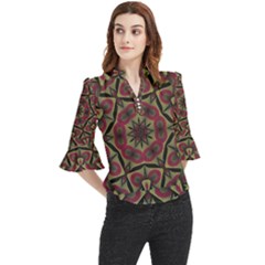 Mandala Rosette Pattern Kaleidoscope Abstract Loose Horn Sleeve Chiffon Blouse