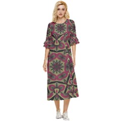 Mandala Rosette Pattern Kaleidoscope Abstract Double Cuff Midi Dress by Jancukart