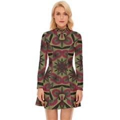 Mandala Rosette Pattern Kaleidoscope Abstract Long Sleeve Velour Longline Dress by Jancukart