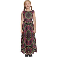 Mandala Rosette Pattern Kaleidoscope Abstract Kids  Satin Sleeveless Maxi Dress