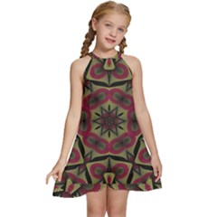 Mandala Rosette Pattern Kaleidoscope Abstract Kids  Halter Collar Waist Tie Chiffon Dress