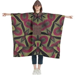 Mandala Rosette Pattern Kaleidoscope Abstract Women s Hooded Rain Ponchos