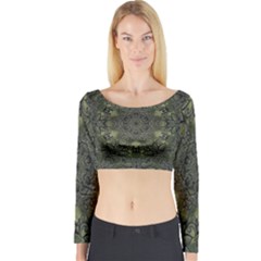 Mandala Rosette Kaleidoscope Floral Background Long Sleeve Crop Top