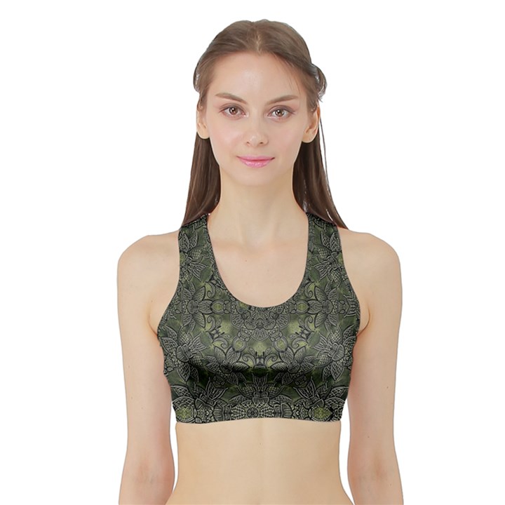 Mandala Rosette Kaleidoscope Floral Background Sports Bra with Border