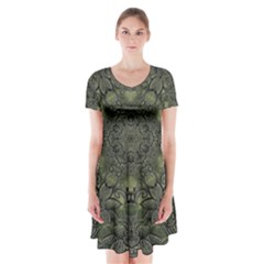 Mandala Rosette Kaleidoscope Floral Background Short Sleeve V-neck Flare Dress