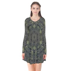 Mandala Rosette Kaleidoscope Floral Background Long Sleeve V-neck Flare Dress by Jancukart