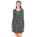 Mandala Rosette Kaleidoscope Floral Background Long Sleeve V-neck Flare Dress View1