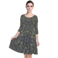 Mandala Rosette Kaleidoscope Floral Background Quarter Sleeve Waist Band Dress