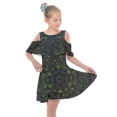 Mandala Rosette Kaleidoscope Floral Background Kids  Shoulder Cutout Chiffon Dress by Jancukart