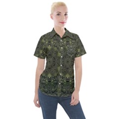 Mandala Rosette Kaleidoscope Floral Background Women s Short Sleeve Pocket Shirt