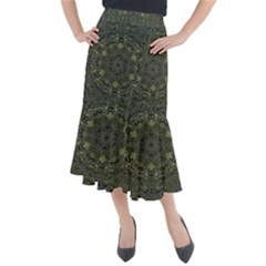 Mandala Rosette Kaleidoscope Floral Background Midi Mermaid Skirt