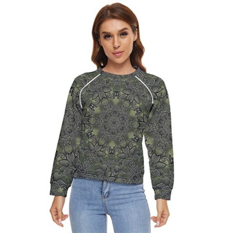 Mandala Rosette Kaleidoscope Floral Background Women s Long Sleeve Raglan Tee by Jancukart