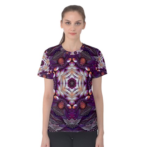 Rosette Kaleidoscope Mosaic Abstract Background Art Women s Cotton Tee by Jancukart