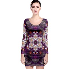 Rosette Kaleidoscope Mosaic Abstract Background Art Long Sleeve Bodycon Dress by Jancukart