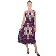 Rosette Kaleidoscope Mosaic Abstract Background Art Midi Tie-back Chiffon Dress