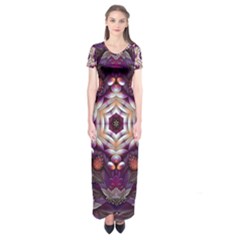 Rosette Kaleidoscope Mosaic Abstract Background Art Short Sleeve Maxi Dress