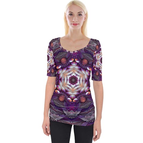 Rosette Kaleidoscope Mosaic Abstract Background Art Wide Neckline Tee by Jancukart