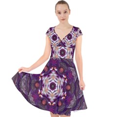 Rosette Kaleidoscope Mosaic Abstract Background Art Cap Sleeve Front Wrap Midi Dress