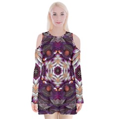 Rosette Kaleidoscope Mosaic Abstract Background Art Velvet Long Sleeve Shoulder Cutout Dress