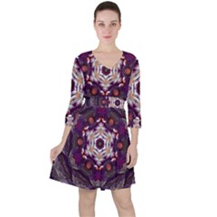 Rosette Kaleidoscope Mosaic Abstract Background Art Quarter Sleeve Ruffle Waist Dress