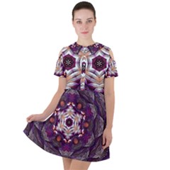 Rosette Kaleidoscope Mosaic Abstract Background Art Short Sleeve Shoulder Cut Out Dress 