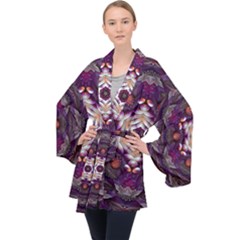 Rosette Kaleidoscope Mosaic Abstract Background Art Long Sleeve Velvet Kimono  by Jancukart