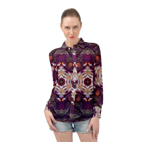 Rosette Kaleidoscope Mosaic Abstract Background Art Long Sleeve Chiffon Shirt by Jancukart