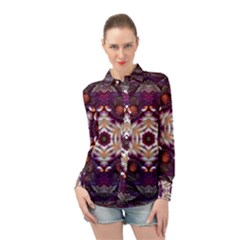 Rosette Kaleidoscope Mosaic Abstract Background Art Long Sleeve Chiffon Shirt