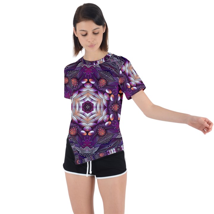 Rosette Kaleidoscope Mosaic Abstract Background Art Asymmetrical Short Sleeve Sports Tee