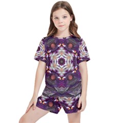 Rosette Kaleidoscope Mosaic Abstract Background Art Kids  Tee And Sports Shorts Set by Jancukart