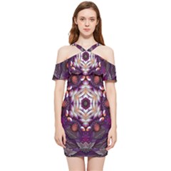 Rosette Kaleidoscope Mosaic Abstract Background Art Shoulder Frill Bodycon Summer Dress